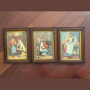 Vintage Fairy Tale & Folk Story Prints  Wood Glass Framed (Set of 3)